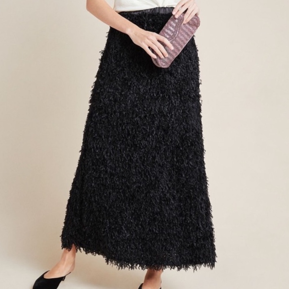 NWT Sunday in Brooklyn Black Feathered Maxi Skirt from Anthropologie size Small